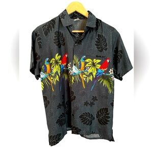 Vintage Black Hawaiian Aloha Shirt, with Tropical Birds. Size Small